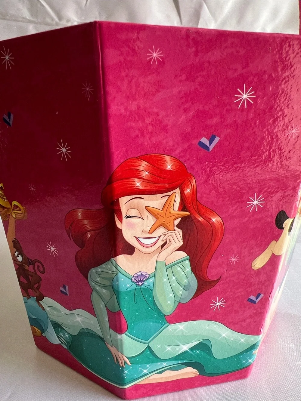 Disney Pink Kids Basket with Princes Jasmine, Ariel, and Mulan